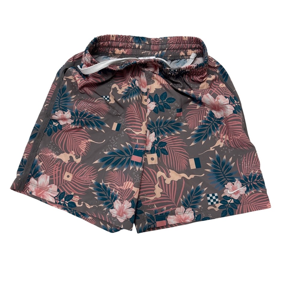 Nike Boys Dri-FIT Tropical Floral Shorts Gray Pink Hibiscus Size Small S 8-10